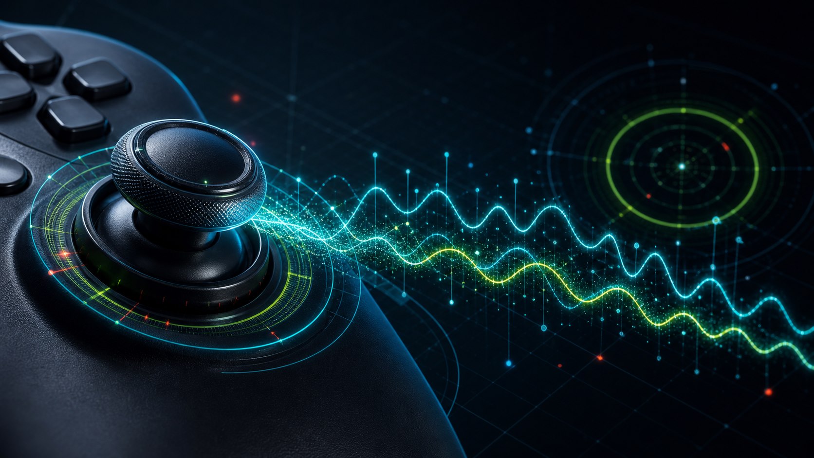 Stylized analog stick micro-jitter and aim assist rings illustration