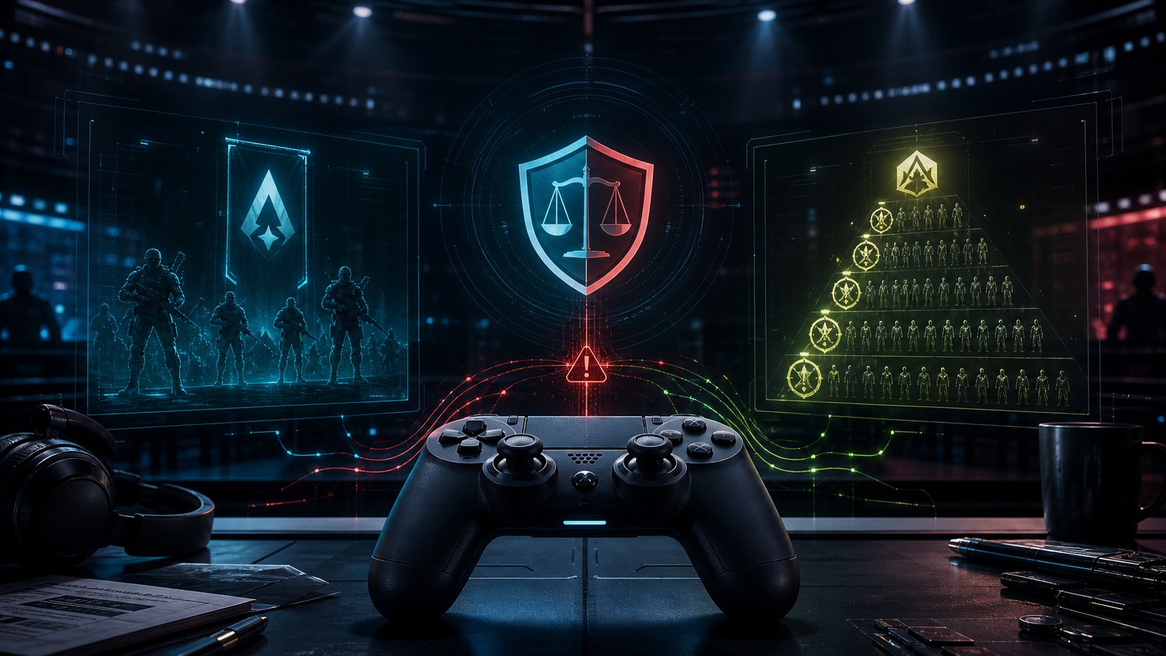 Stylized ranked competitive integrity controller illustration